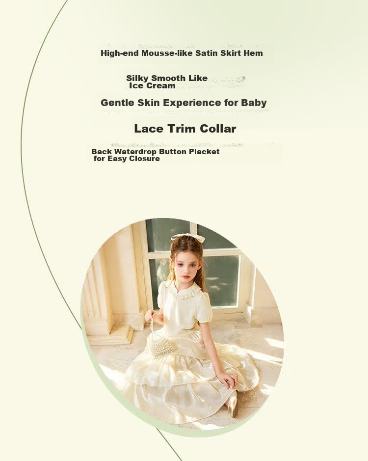 CHANZUIGOU Girls Mousse Cake Princess Dress 26 Summer New Children's Waterdrop Button Mid-Length Satin Dress 4